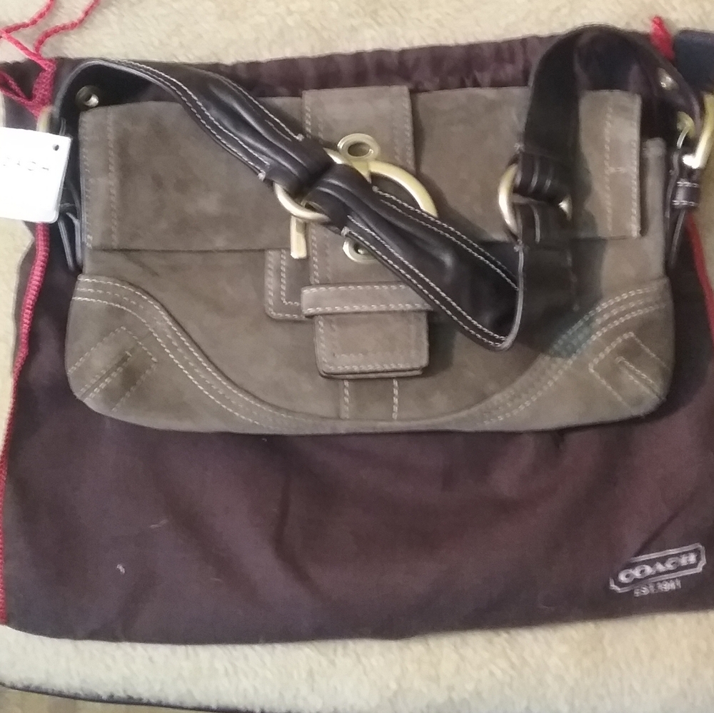 Coach suede and leather baguette purse